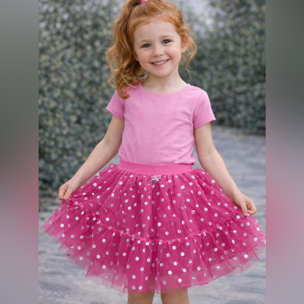 Disney Minnie Mouse Pink Polka Dot Tulle Tutu Skirt Girls 4T